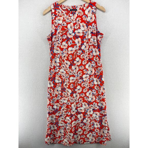 TOMMY HILFIGER Dress 6 Floral Shift Midi Sleeveless Sundress Jersey Stretch Red - Picture 1 of 14